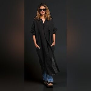 Mamène Florence Oversized
Maxi Shirt Dress 
Black Linen Lagenlook